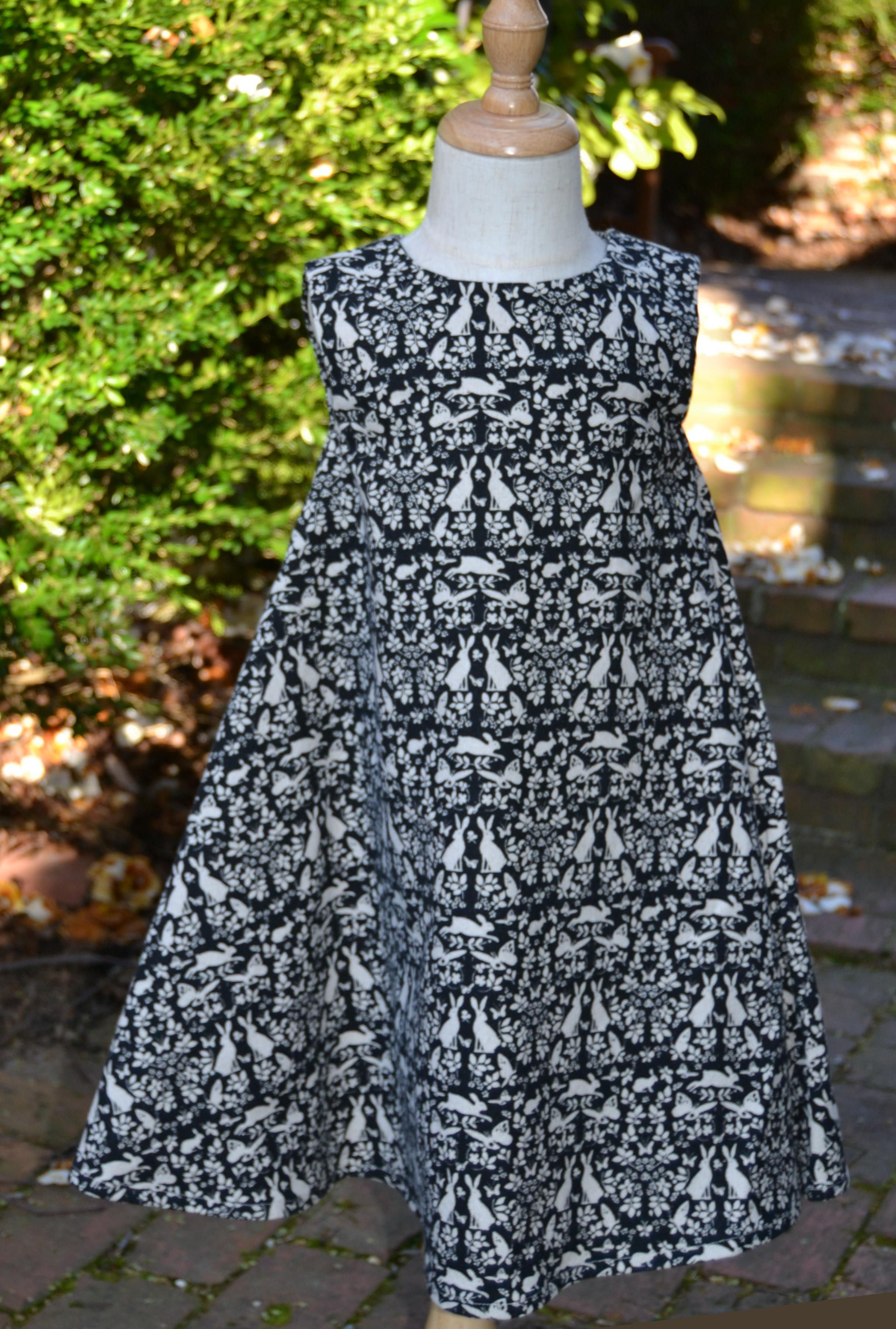 Black and White Linen Bunny Design A Line Dress