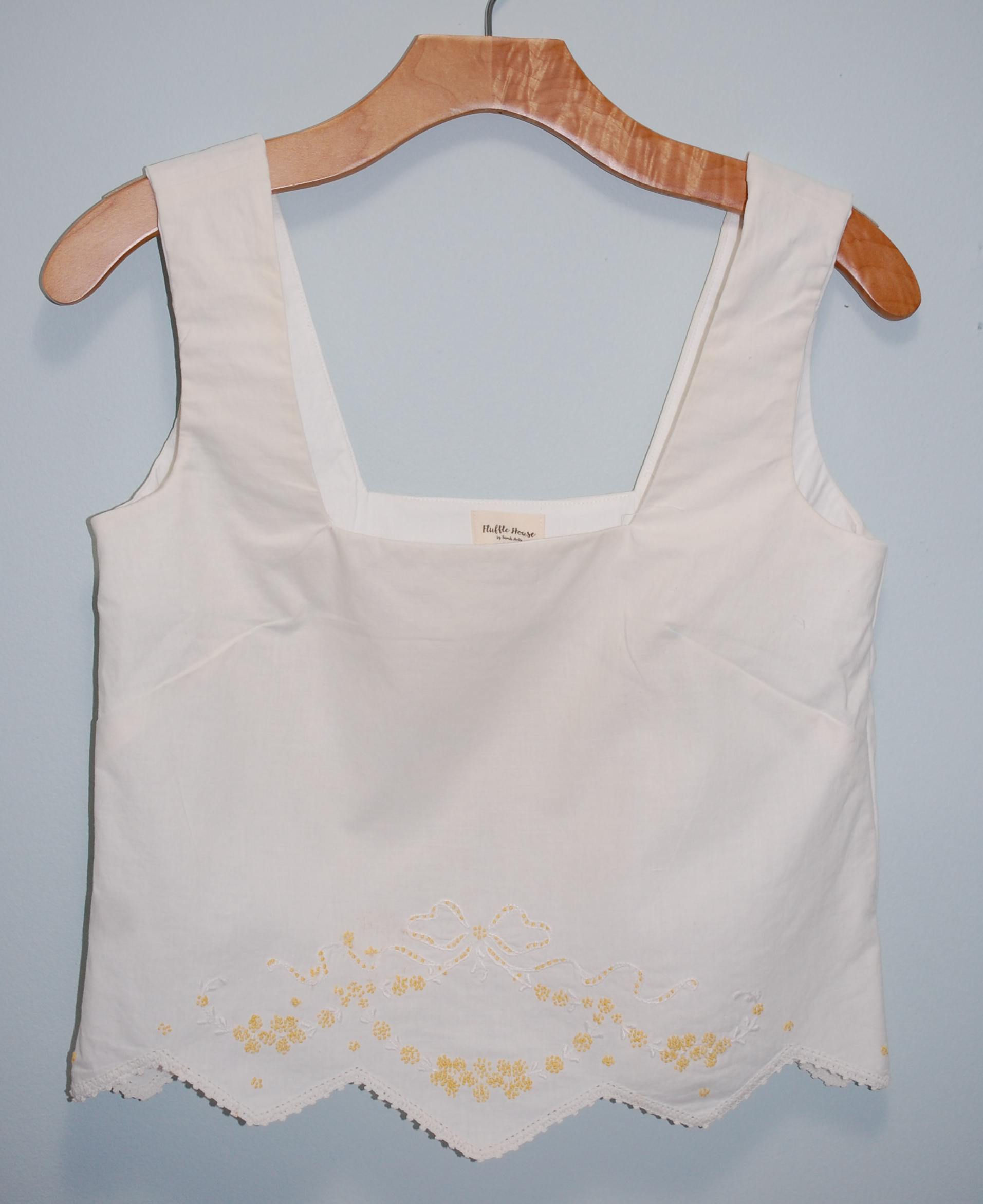 Vintage White Crop Top with Yellow Embroidering