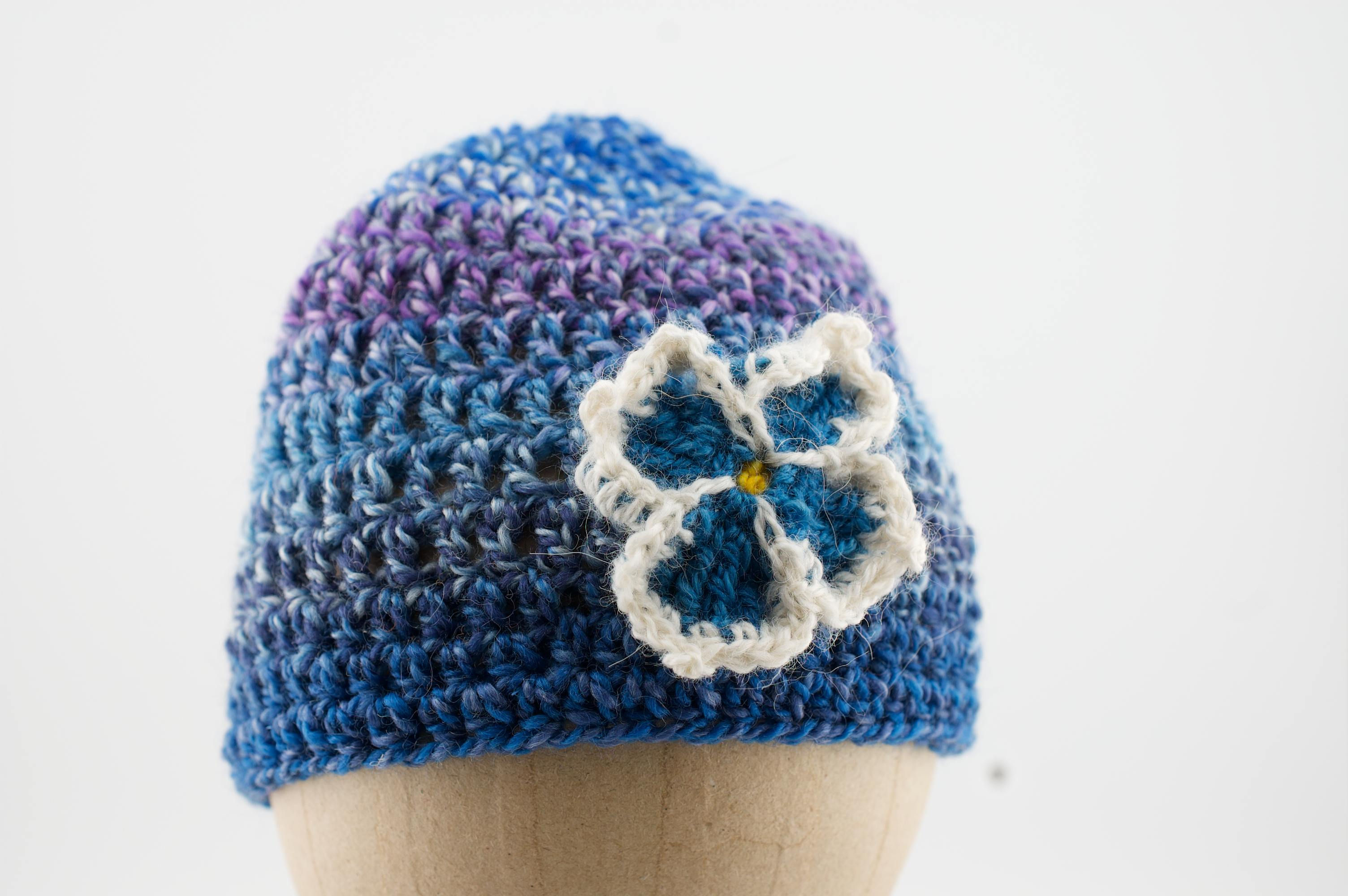 Blue Purple Variegated Crocheted Hat