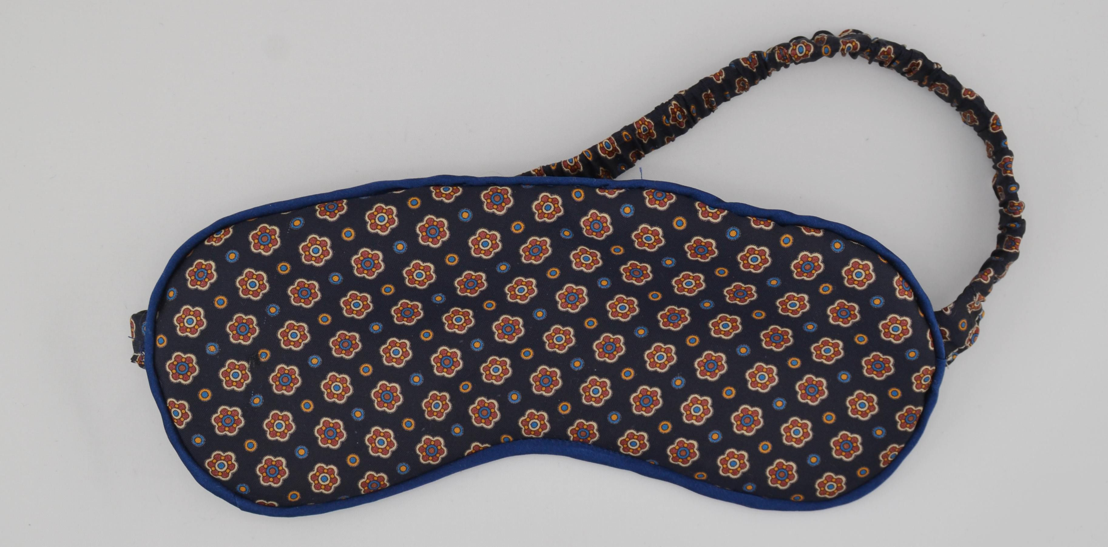 Vintage Navy Blue Red and Gold Floret Pattern Tie Silk Sleep Mask