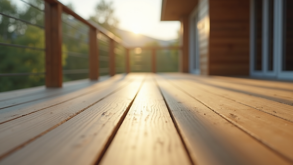 Close-up view of wooden balcony floor with non-slip coating