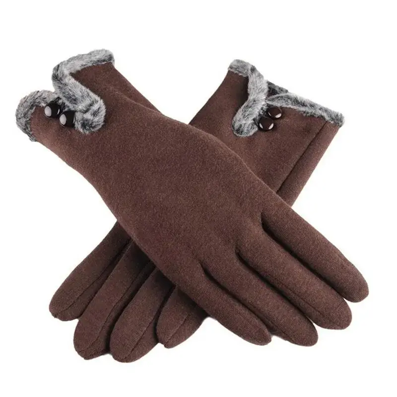 Thumbnail: Velvet Cashmere Full Finger Warm Lace Hairball Gloves