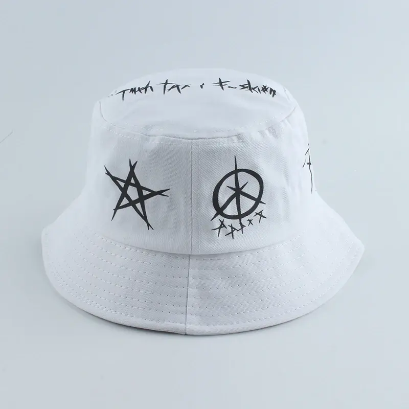 Thumbnail: Unisex Harajuku Bucket Hat Fisher Outdoor Black White Patchwork cap