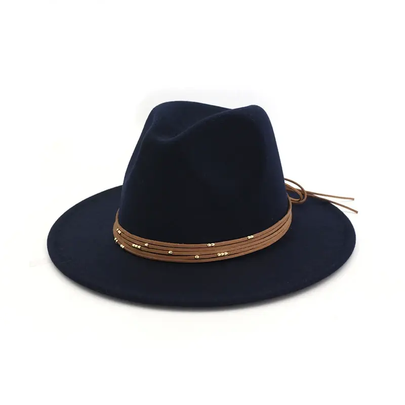 Thumbnail: Vintage Wide Brim Jazz Fedora Hats Women Men Plain Wool Felt Black Khaki