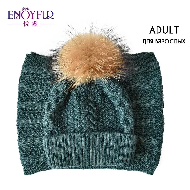 Thumbnail: ENJOYFUR Fashion Winter Hat and Scarf Set cashmere