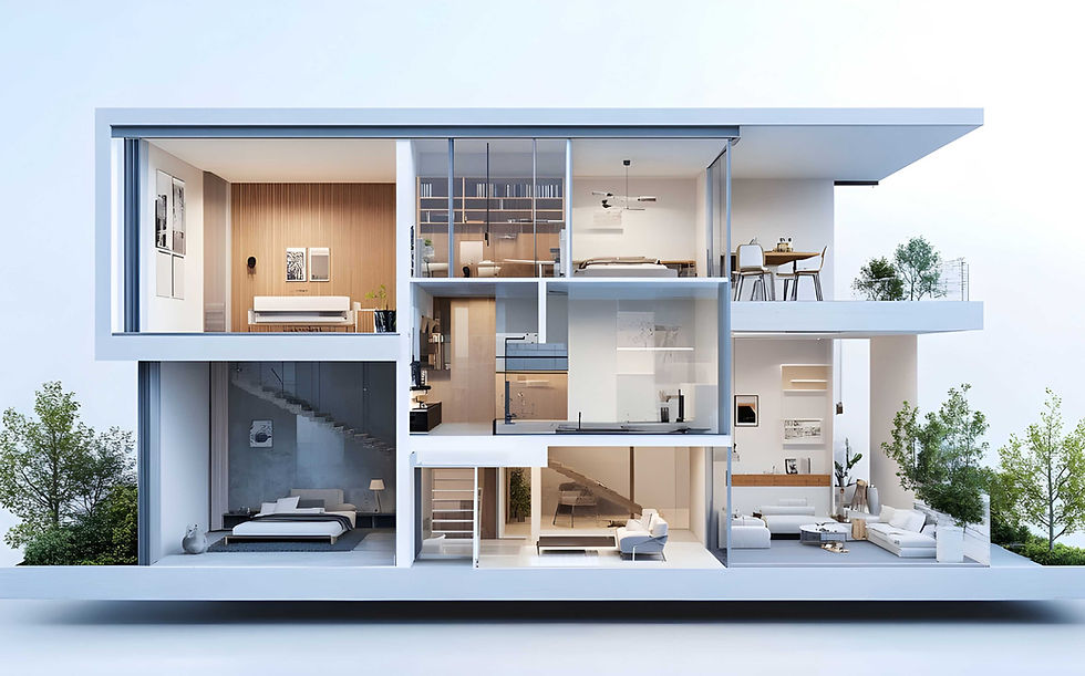 Interior layout showing organized space planning with clearly defined functional areas