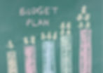 Chalkboard showing budget plan with ascending bar graph and dollar signs illustrating financial growth and planning.