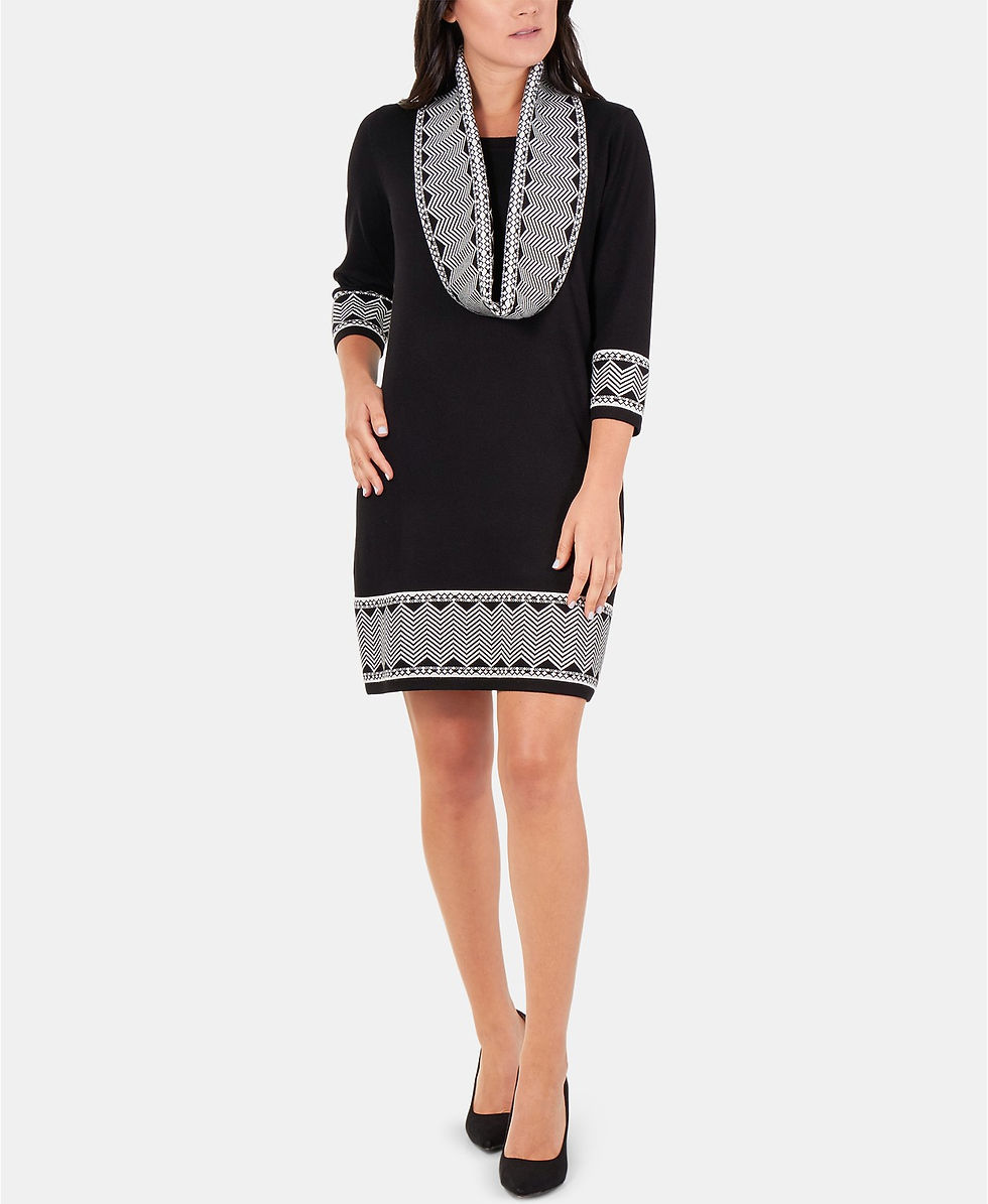 Thumbnail: Border-Print Scarf-Accent Dress