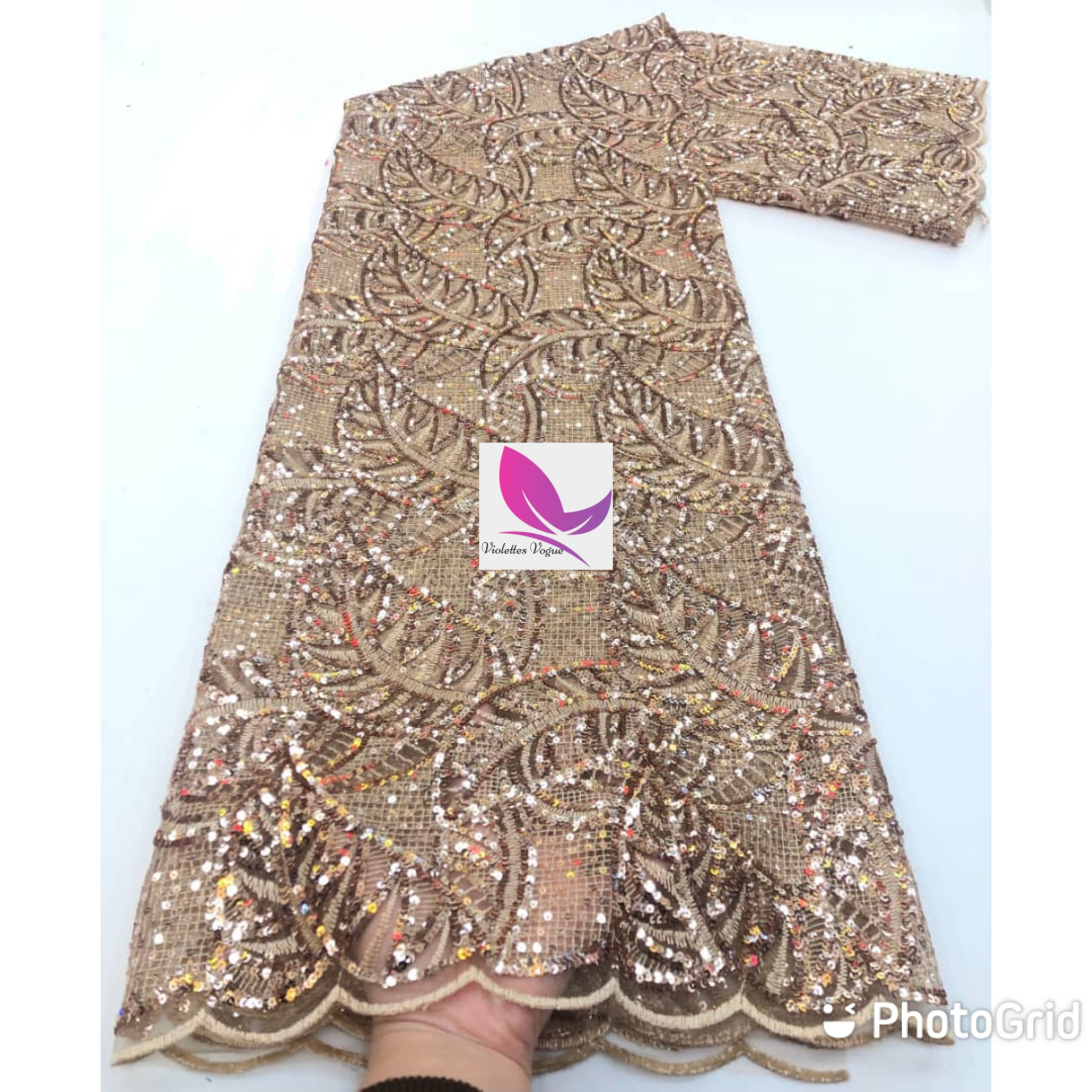 Sequinned Leaf patterned Lace  - Price per yard  