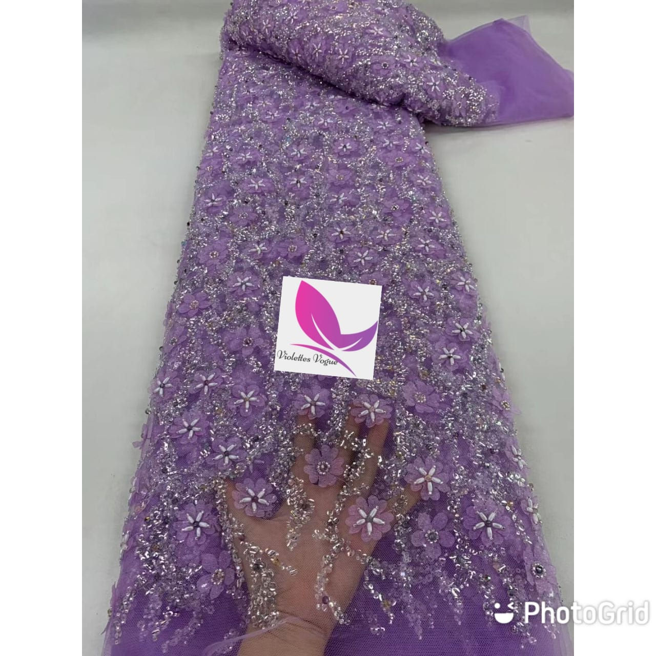 Flowered Sequined Lace-price per yard