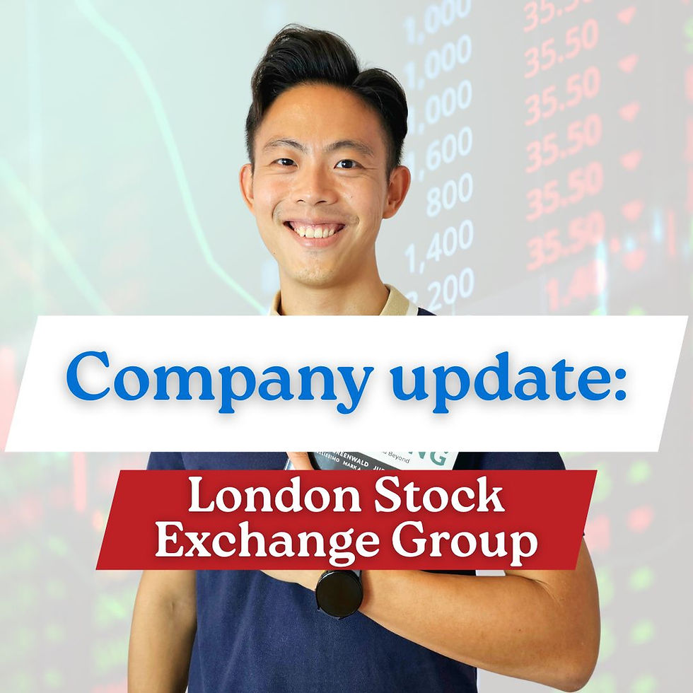 Ben Tan, an investor, is holding a tablet. The background shows stock data. Text reads: "Company update: London Stock Exchange Group."