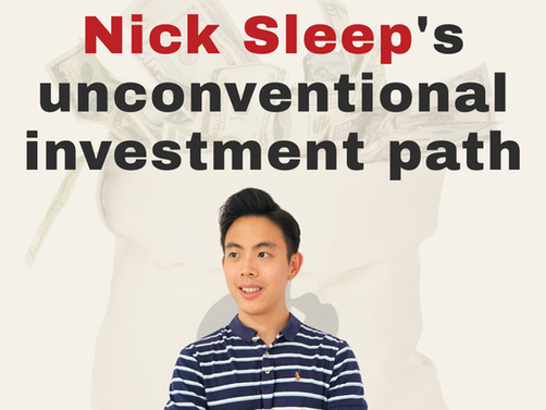 Smiling Ben Tan in a striped shirt poses with crossed arms. Background features cash and text: "7 lessons from Nick Sleep's unconventional investment path."