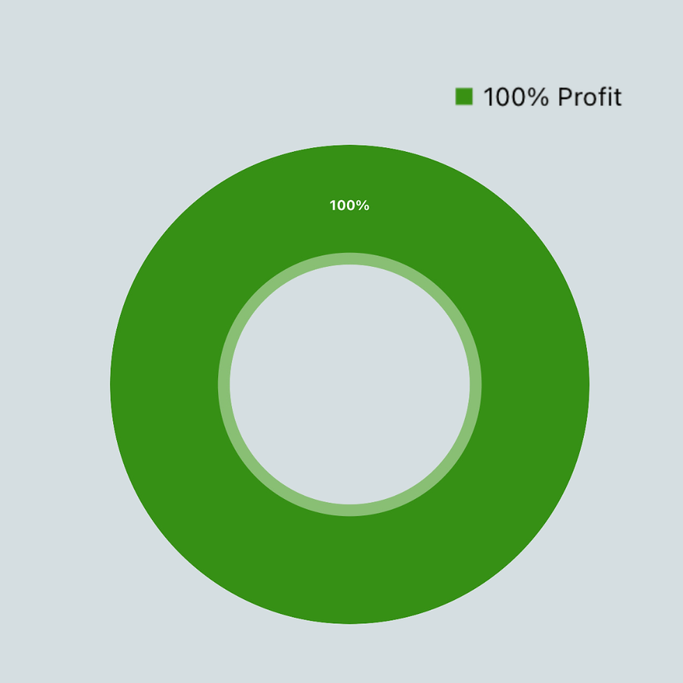 Green donut chart on light blue background showing 100% profit for Lake Grande condo in Singapore.