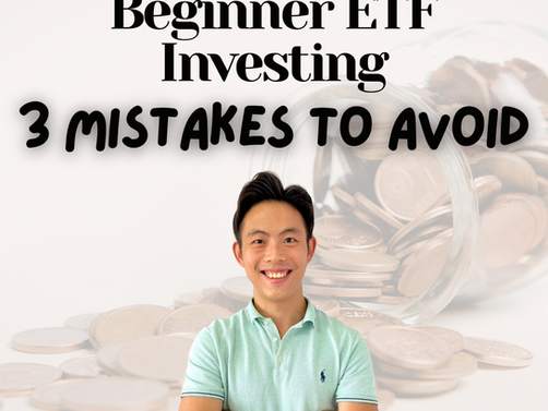 Smiling Ben Tan in mint green shirt stands before text reading "Beginner ETF Investing: 3 Mistakes to Avoid," with coins spilling from a jar.