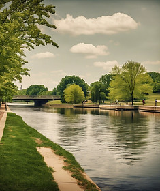 photo of an urban river that has a park area similar to Anacostia Park in SE, Washington,