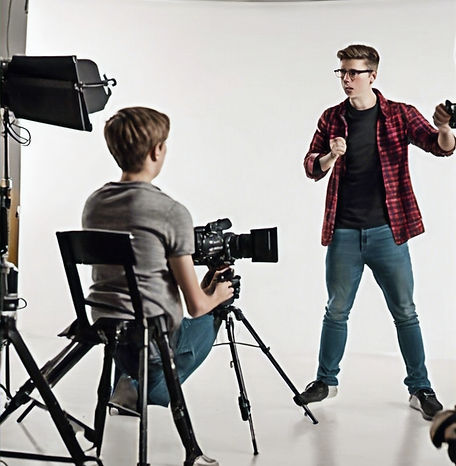 A male teacher filming teenagers acting