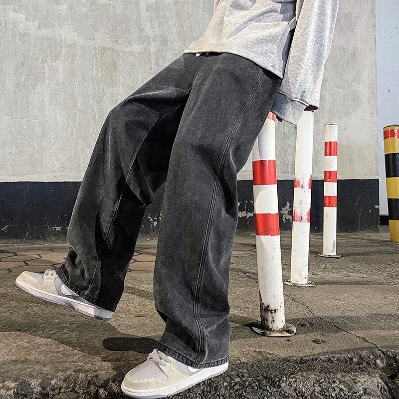 Miniatura: New Streetwear Loose Jeans Men Korean Style Fashion Loose Straight Wide Leg Pant