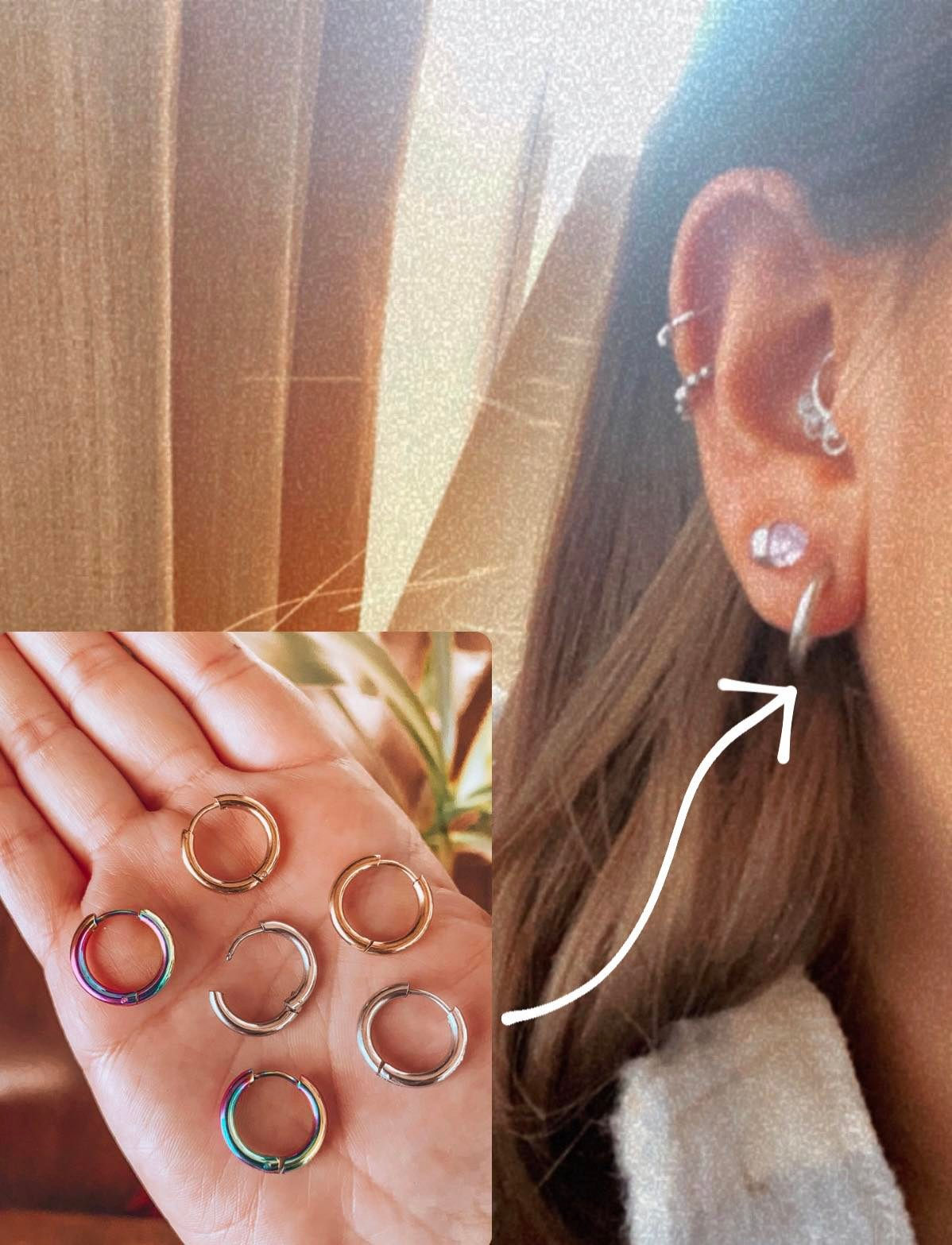 Par argollas tornasoladas, plateadas y doradas de Acero Quirúrgico