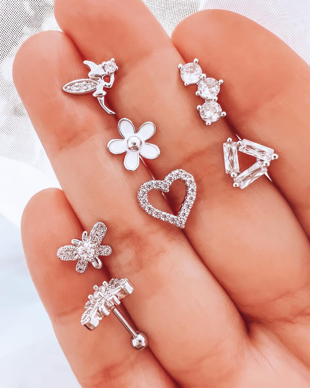 Piercings tope pelotita con circones blancos