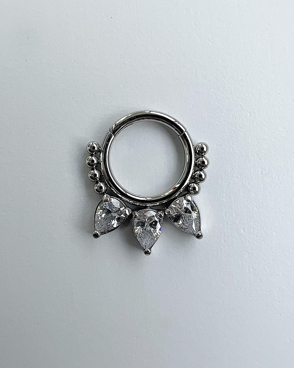 Miniatura: Argollas piercing Titanio ASTM F136 con circones blancos y champagne