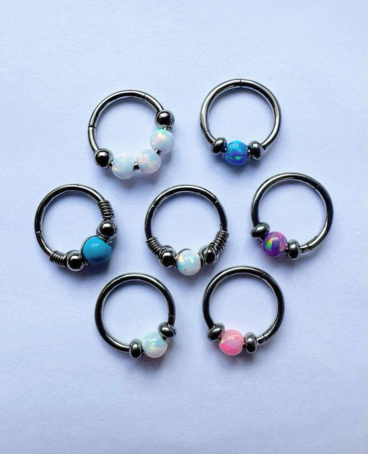 Argollas piercings clicker Bali 1,0 mm con ópalos - piedra de Titanio ASTM F136