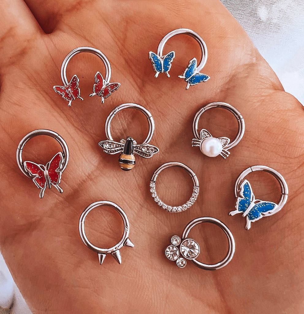 Argollas piercing circones y formas mariposa, abeja y gatito
