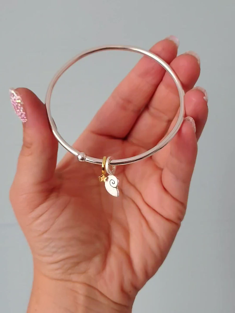 Thumbnail: Nautilus Shell and Star Fish Bangle - recycled Silver and 9ct Gold Plate