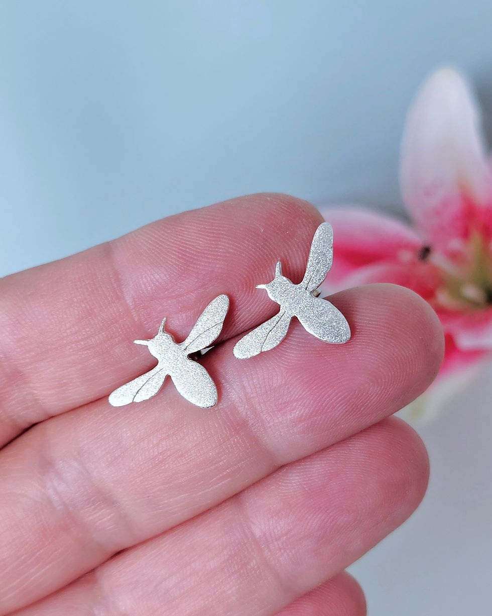 Thumbnail: Honey Bee Studs - Recycled Sterling Silver