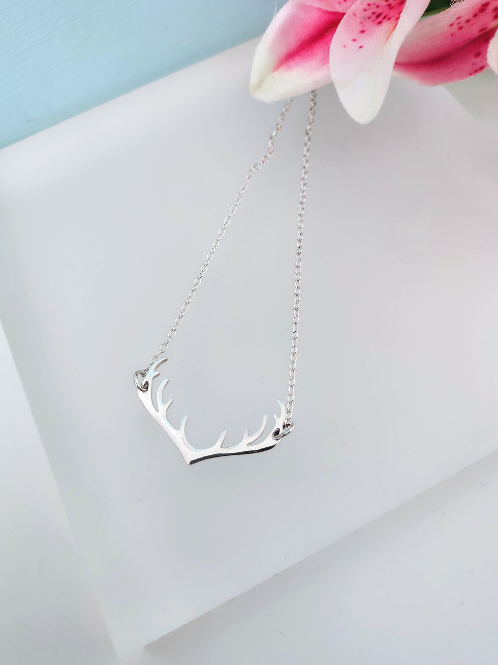 Thumbnail: Stag Antler Pendant- Recycled Sterling Silver
