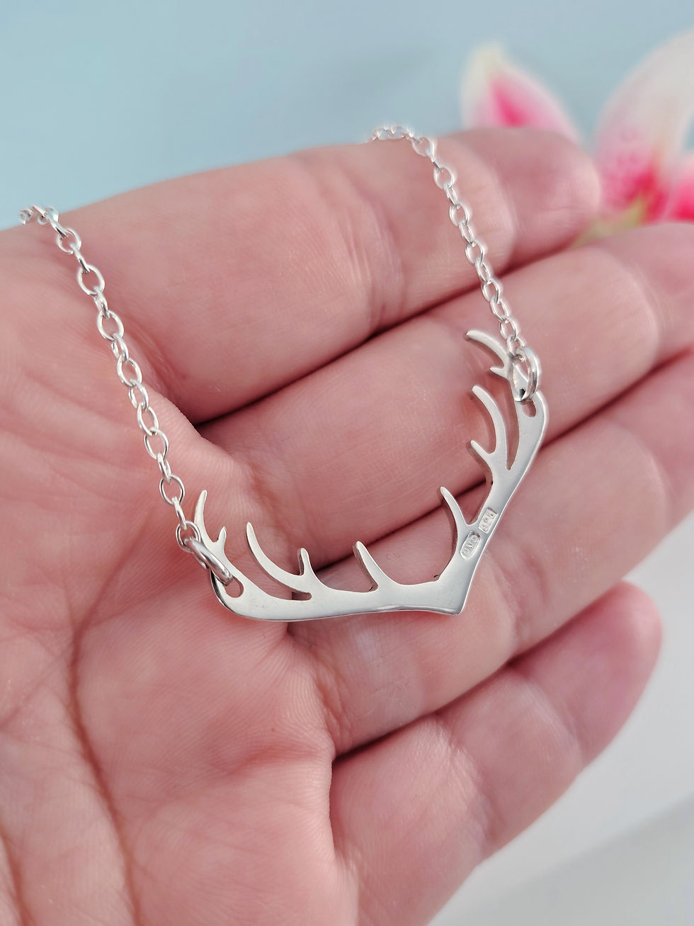 Thumbnail: Stag Antler Pendant- Recycled Sterling Silver