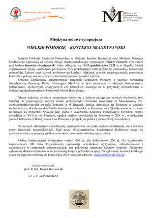 Międzynarodowe sympozjum WIELKIE POMORZE – KONTEKST SKANDYNAWSKI - 13-15 października 2021 r.