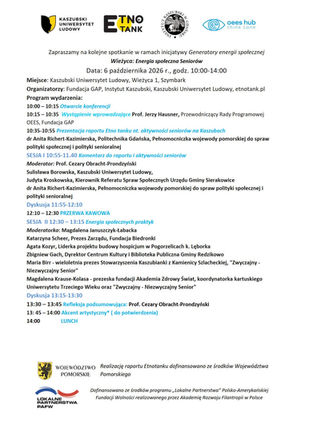 Konferencja - Generatory energii społecznej: energia społeczna Seniorów + prezentacja raportu Etnotank, 6.10.2026, Wieżyca
