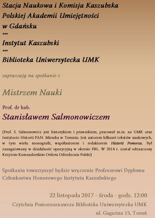Spotkanie z Mistrzem Nauki - prof. dr hab. Stanisławem Salmonowiczem!