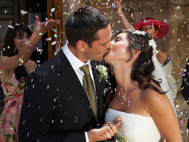 Wedding couple kissing