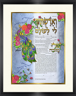 A peacock in bright colors combined with gold