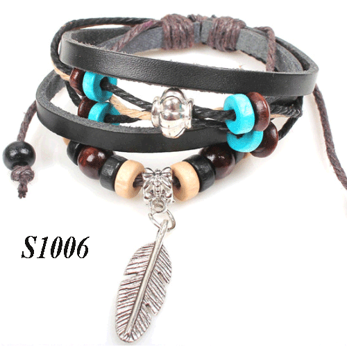 Thumbnail: Retro rope leather mans bracelets