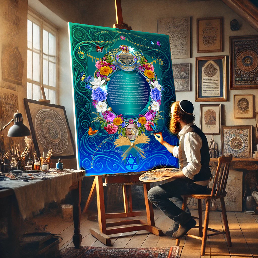 "At the 'KetubahArt' studio, we carefully design a costume Ketubah, something that will serve as a testament to your love and accompany you as husband and wife."