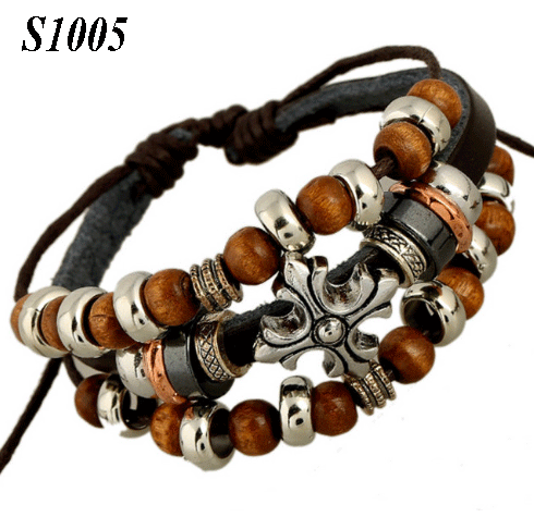 Thumbnail: Retro rope leather mans bracelets