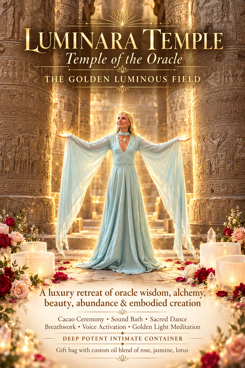 Luminara temple of golden light. Full moon retreat