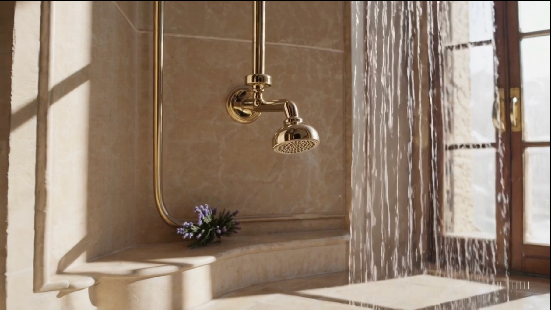 gold accent custom shower with tile