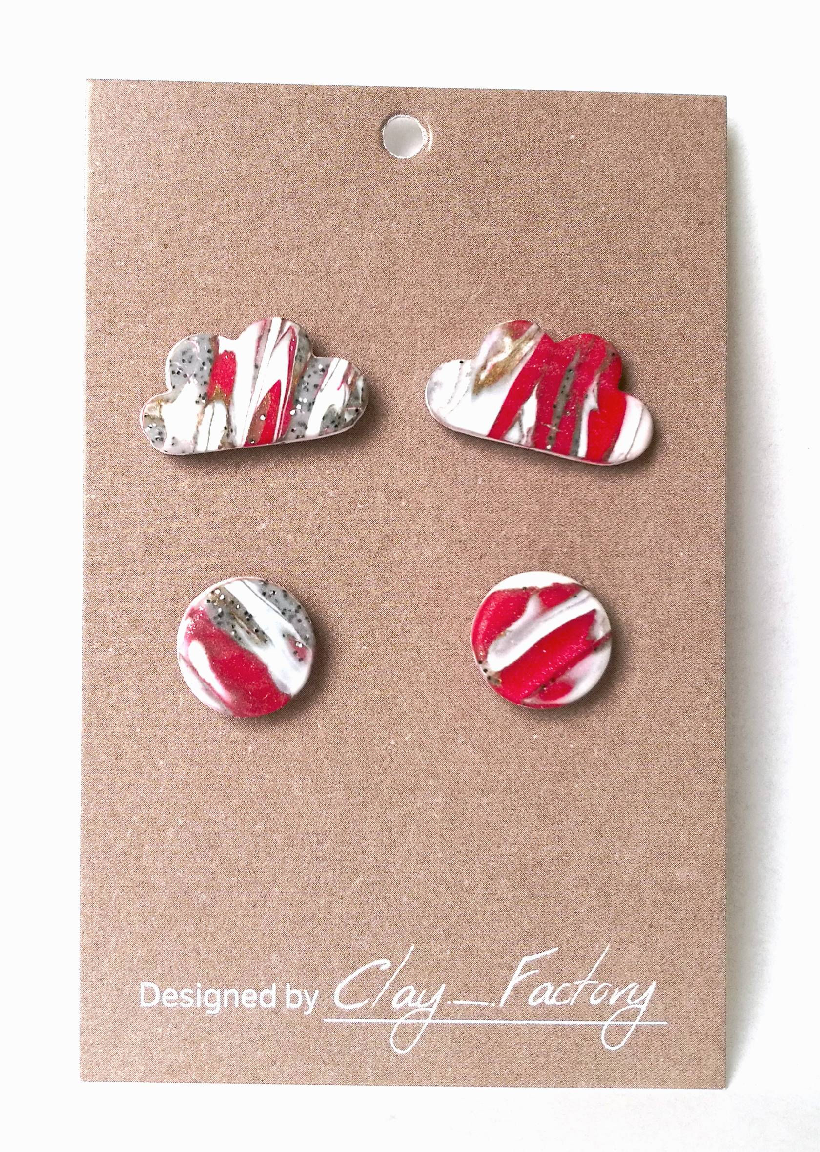 Rot Marmorierte - Ohrstecker / 2er Pack