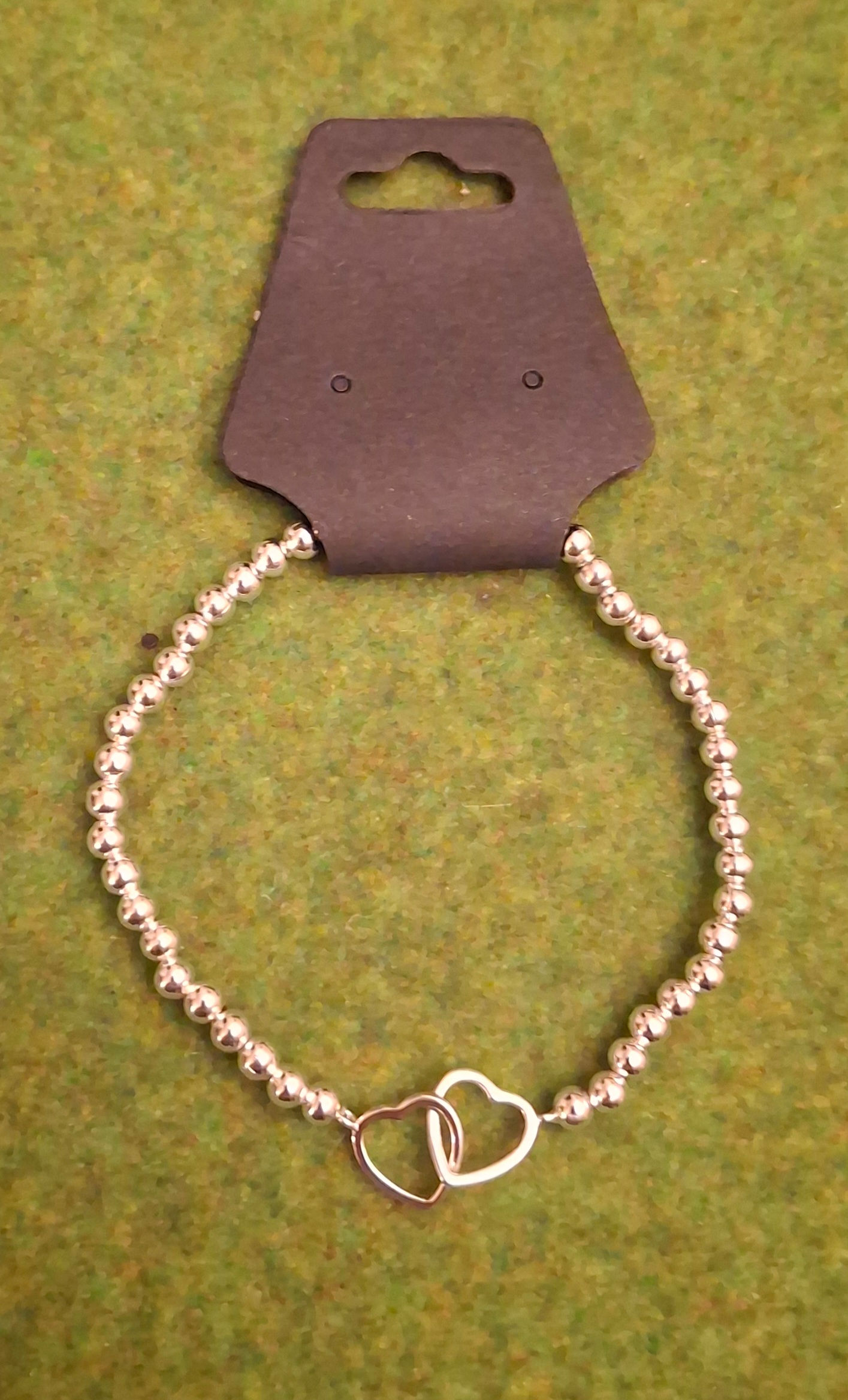 Silver Stretch Bracelet with 2 Hearts