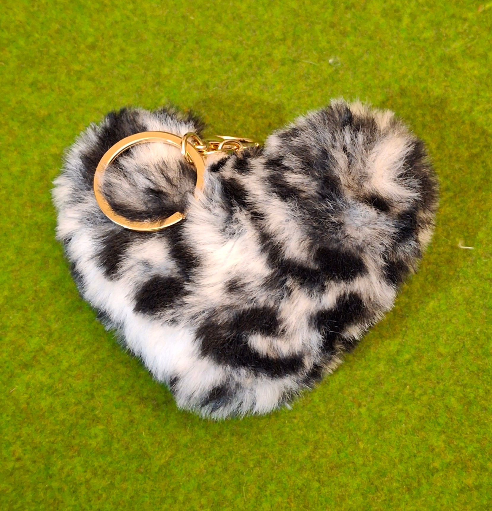 Animal Print Furry Heart Keychain White/Black