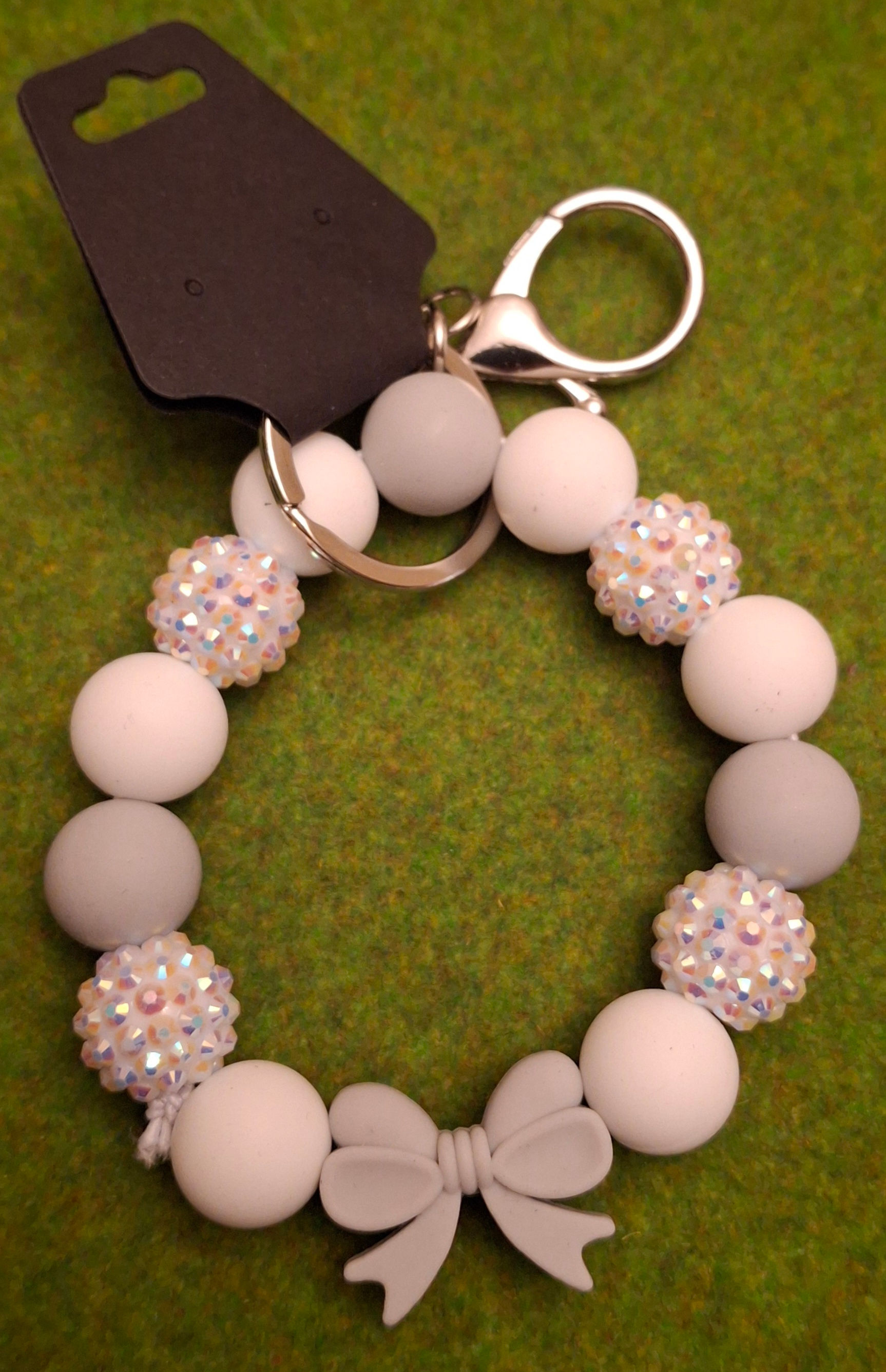 Blingy Bow Round Key Ring Gray