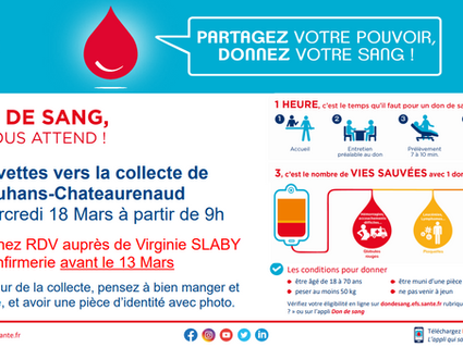Don du sang le mercredi 18 mars