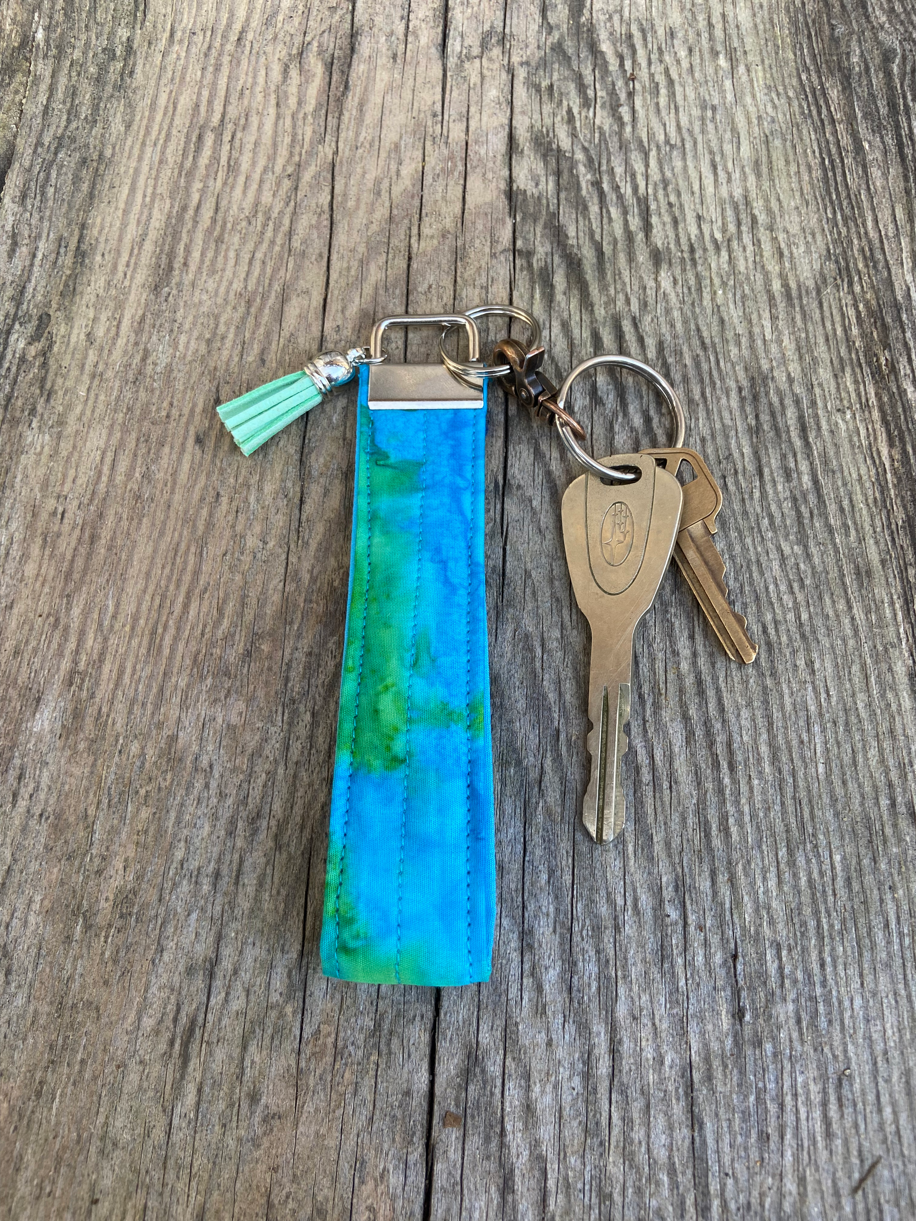 Turquoise Batik Medium Wristlet Keychain with Tassel
