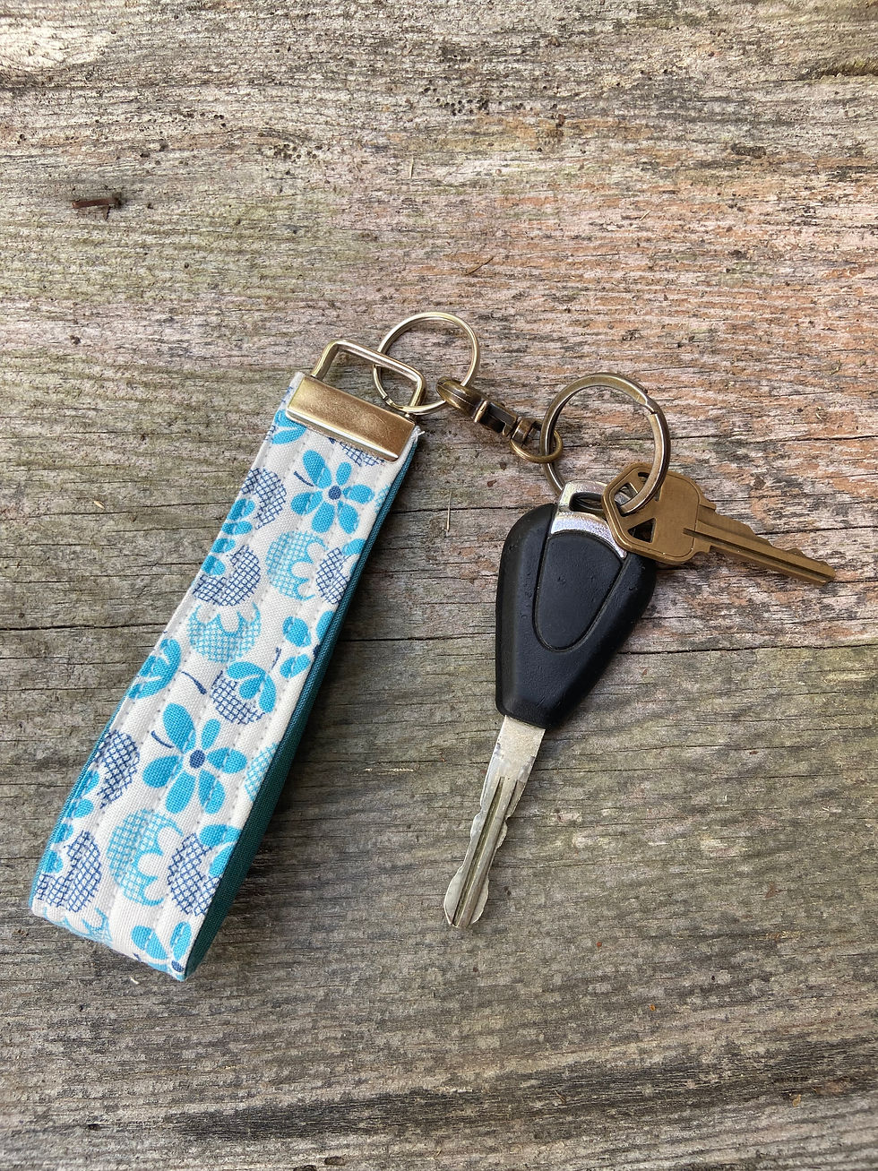 Blue Floral Small Wristlet Keychain