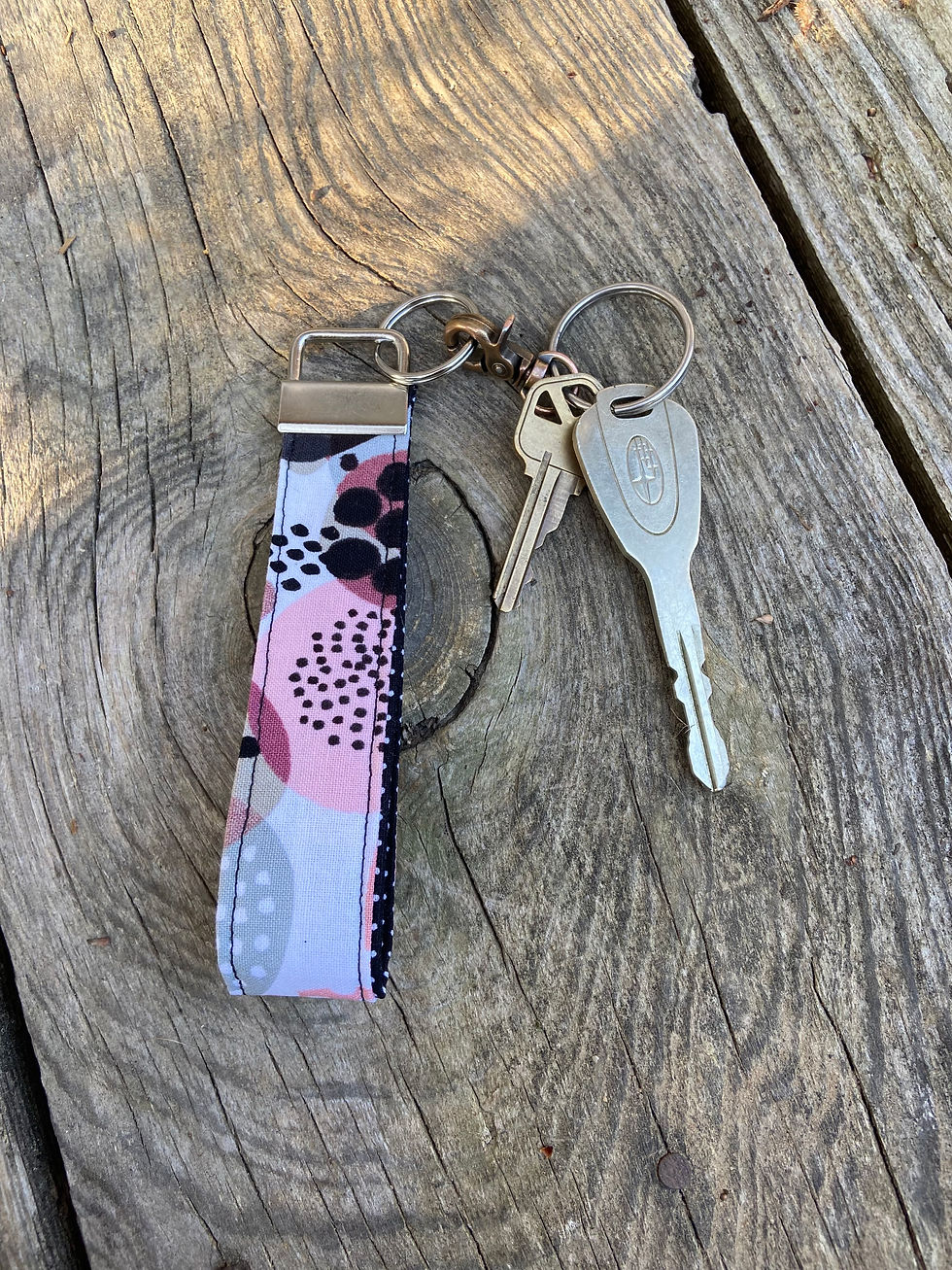 Pink, Black, White Dotty Small Wristlet Keychain