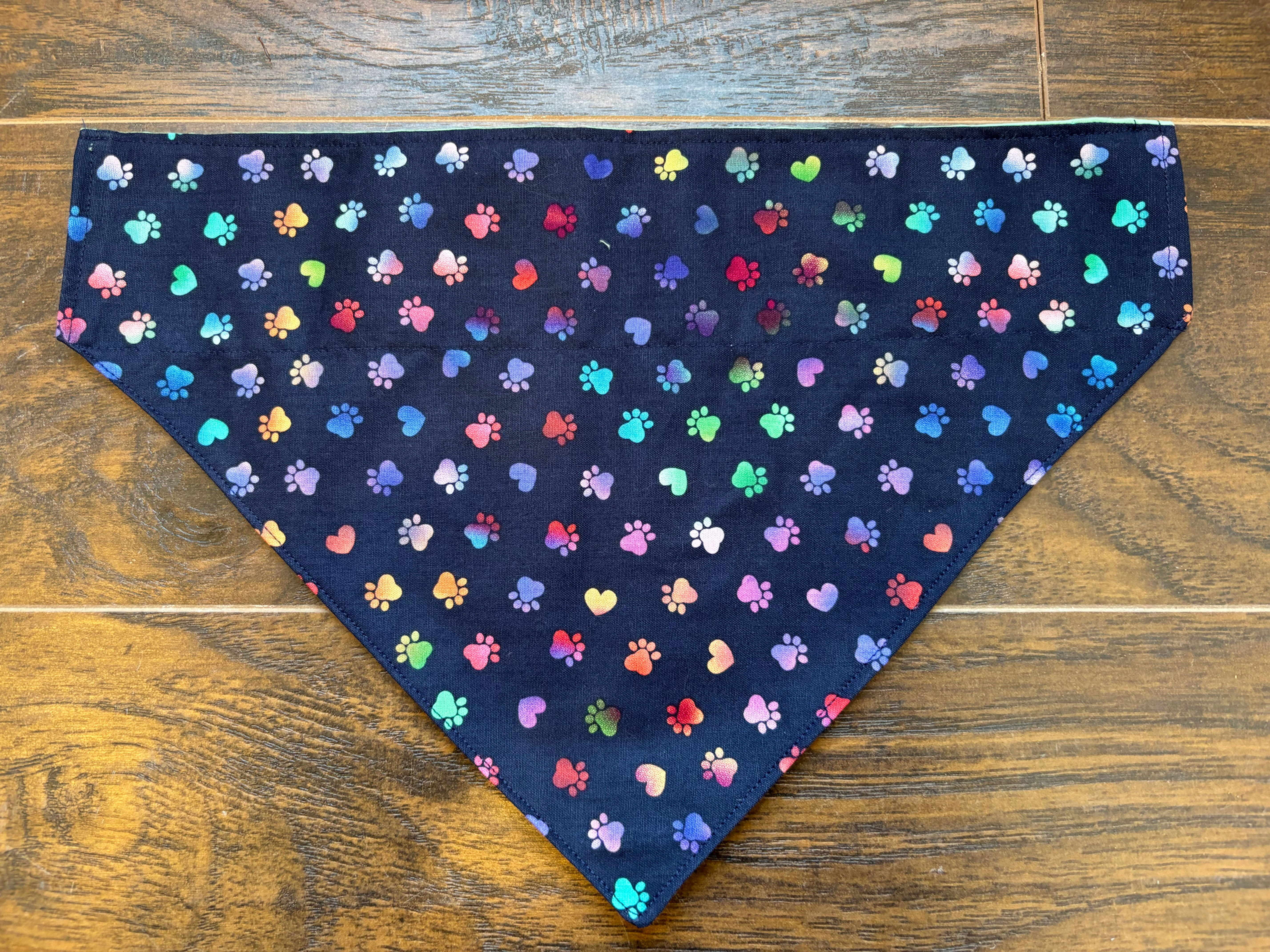 Multi Color Paw Print with Green Back Large Dog Bandnas