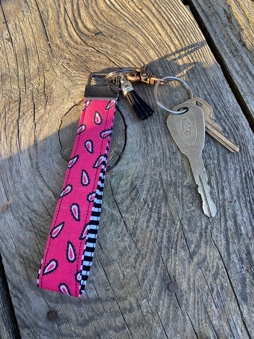 Pink, Black, White Paisley Large Wristlet Keychain with Tassel